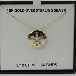 New In Box (NIB) 18K Gold Plated 925 Silver Diamond Sand Dollar Necklace